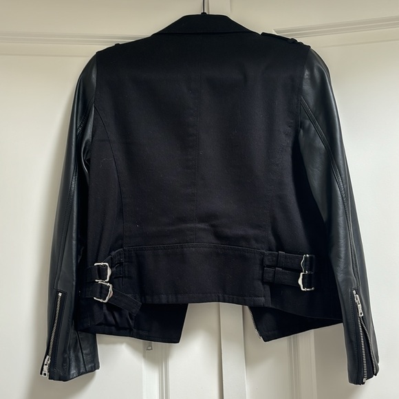 Club Monaco Black biker jacket faux leather sleeves - Medium - Picture 4 of 4
